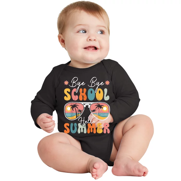 Vintage Bye Bye School Hello Summer Last Day Of School Baby Long Sleeve Bodysuit