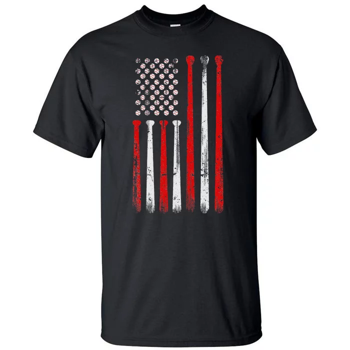 Vintage Baseball Bat American USA Flag Baseball Graphic Tall T-Shirt