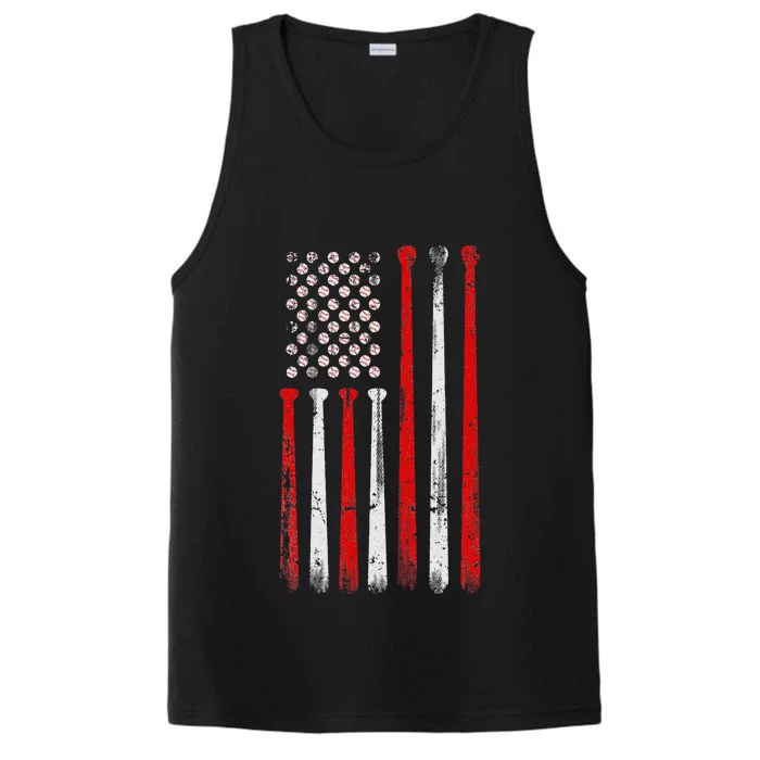 Vintage Baseball Bat American USA Flag Baseball Graphic Performance Tank