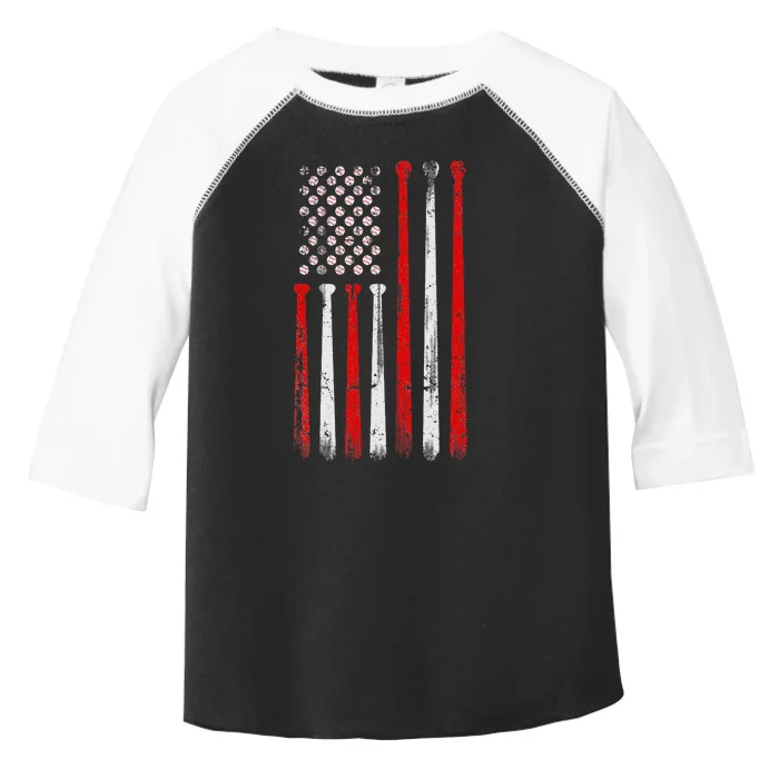 Vintage Baseball Bat American USA Flag Baseball Graphic Toddler Fine Jersey T-Shirt