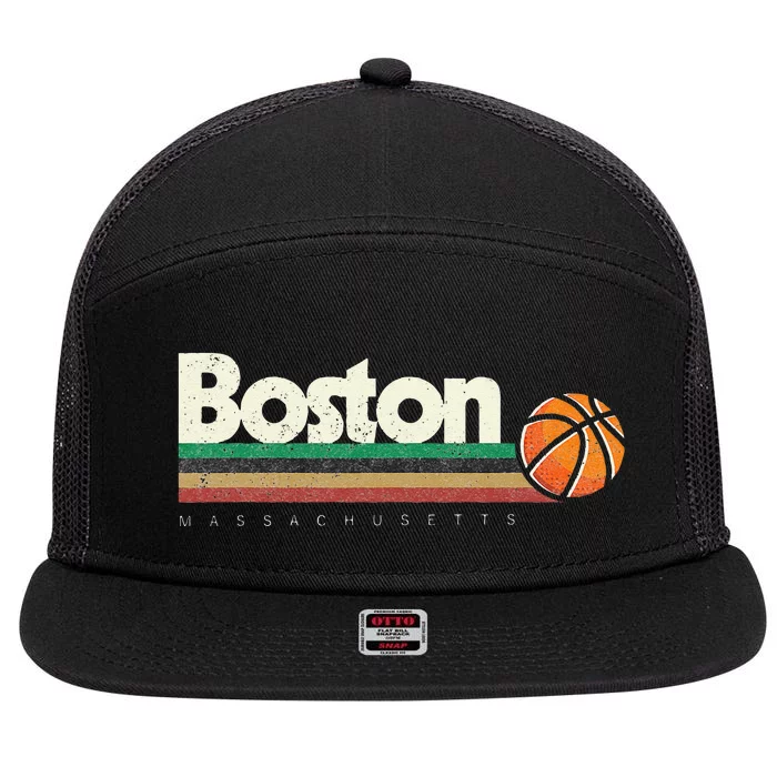 Vintage Basketball Boston City B Ball Retro Stripes 7 Panel Mesh Trucker Snapback Hat