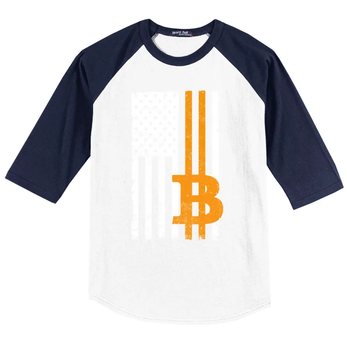 Vintage Bitcoin BTC USA Flag Crypto Currency Traders Bitcoin Baseball Sleeve Shirt