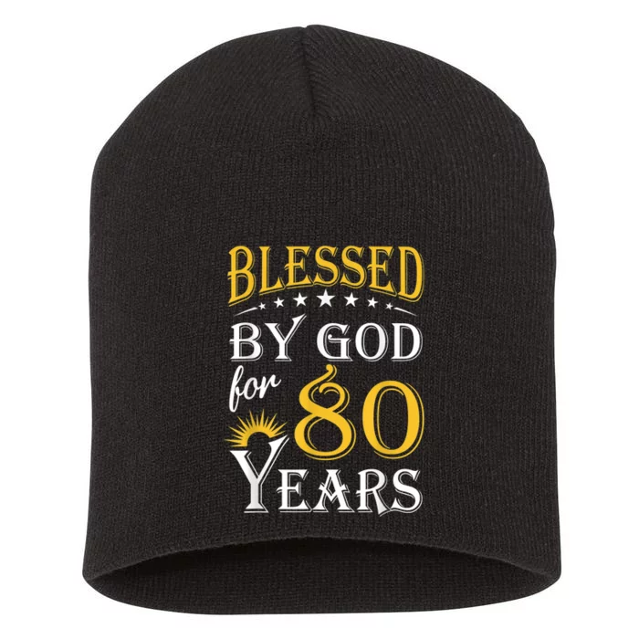 Vintage Blessed by God for 80 years Happy 80th Birthday Short Acrylic Beanie