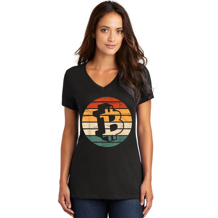 Vintage BTC Bitcoin Logo Women's V-Neck T-Shirt