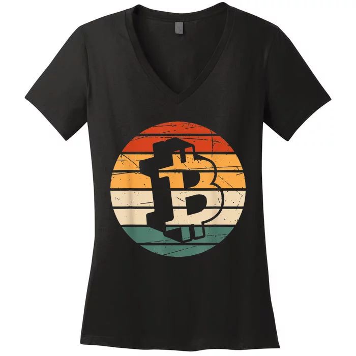 Vintage BTC Bitcoin Logo Women's V-Neck T-Shirt