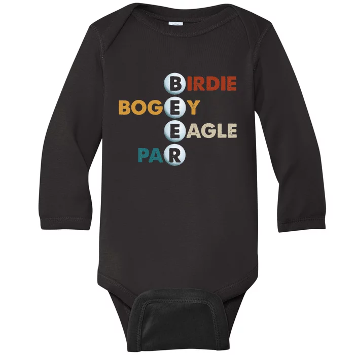 Vintage Birdie Bogey Eagle Par Beer Golf Ball Funny Baby Long Sleeve Bodysuit