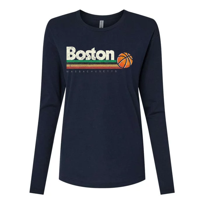 Vintage Basketball Boston City Bball Retro Stripes Womens Cotton Relaxed Long Sleeve T-Shirt