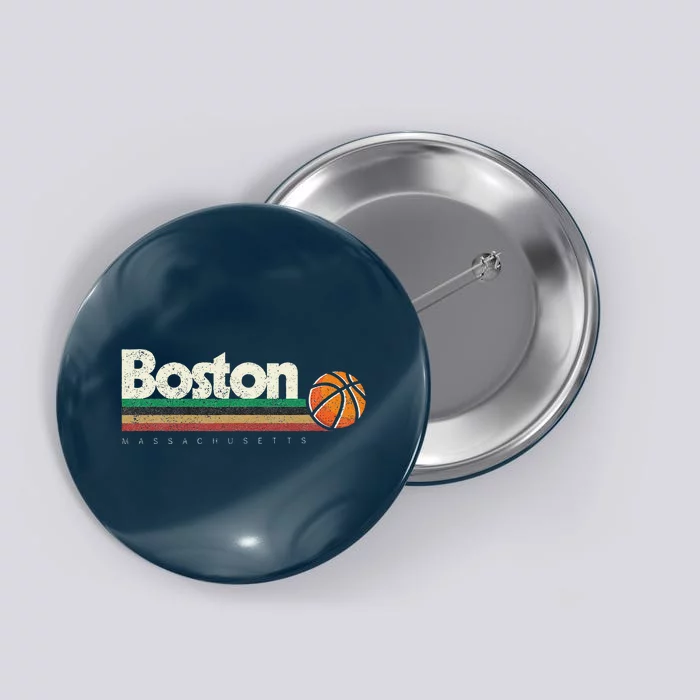 Vintage Basketball Boston City Bball Retro Stripes Button