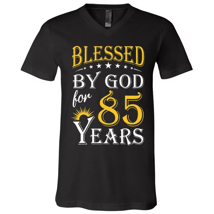 Vintage Blessed by God for 85 years Happy 85th Birthday V-Neck T-Shirt