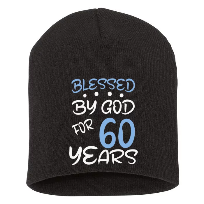 Vintage Blessed By God For 60 Years Happy 60th Birthday Cute Short Acrylic Beanie