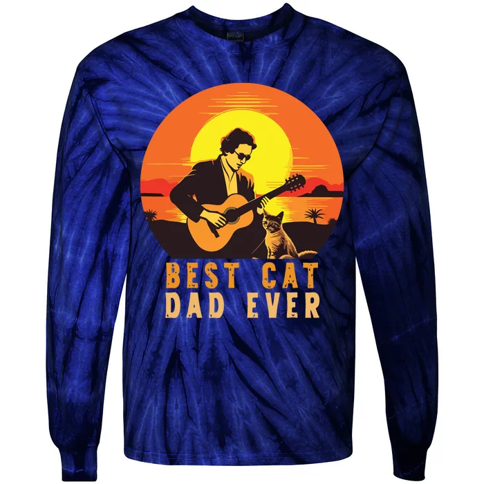 Vintage Best Cat Dad Ever Funny Cat Dad Tie-Dye Long Sleeve Shirt