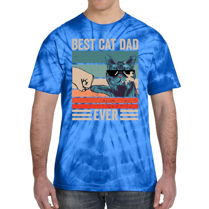 Vintage Best Cat Dad Ever Bump Fist FatherS Day Cat Daddy Cute Gift Tie-Dye T-Shirt