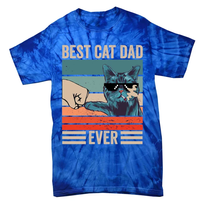 Vintage Best Cat Dad Ever Bump Fist FatherS Day Cat Daddy Cute Gift Tie-Dye T-Shirt