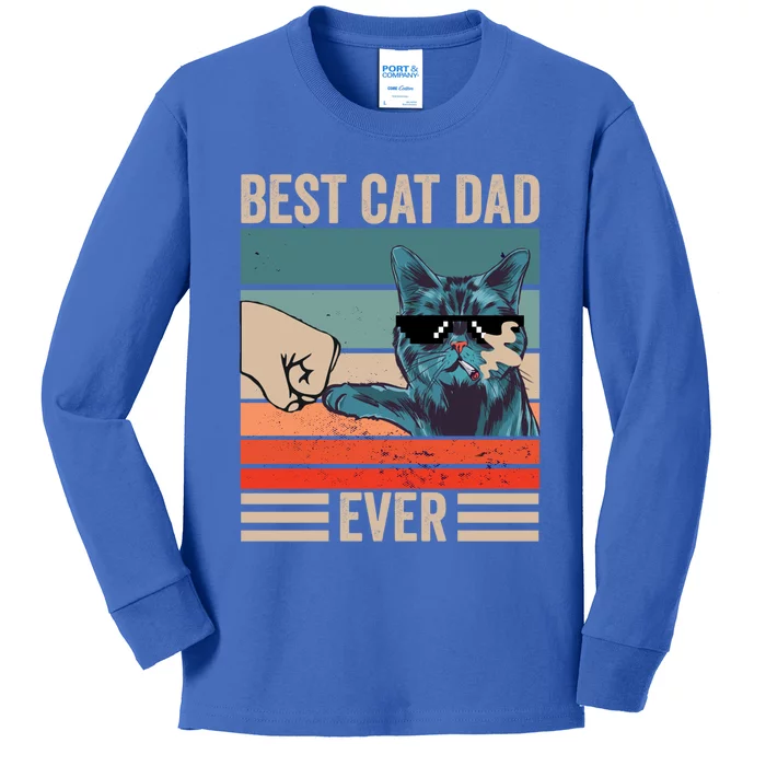 Vintage Best Cat Dad Ever Bump Fist FatherS Day Cat Daddy Cute Gift Kids Long Sleeve Shirt