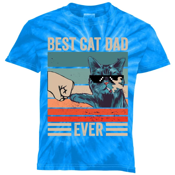 Vintage Best Cat Dad Ever Bump Fist FatherS Day Cat Daddy Cute Gift Kids Tie-Dye T-Shirt