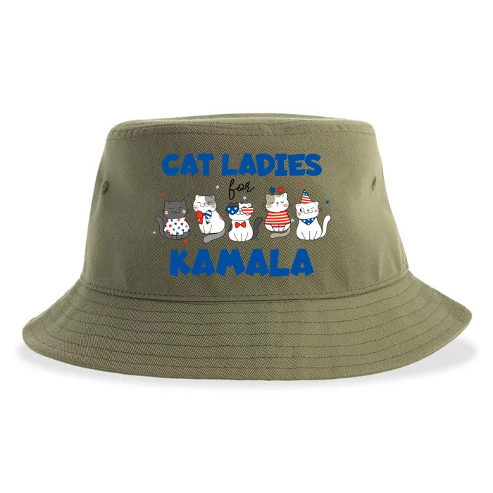 Vote Blue Cat Ladies For Kamala 2024 Presidential Election Cute Gift Sustainable Bucket Hat