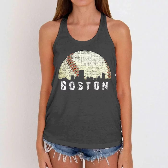 Vintage Boston Cityscape Baseball Lover Men Women Kids Women's Knotted Racerback Tank