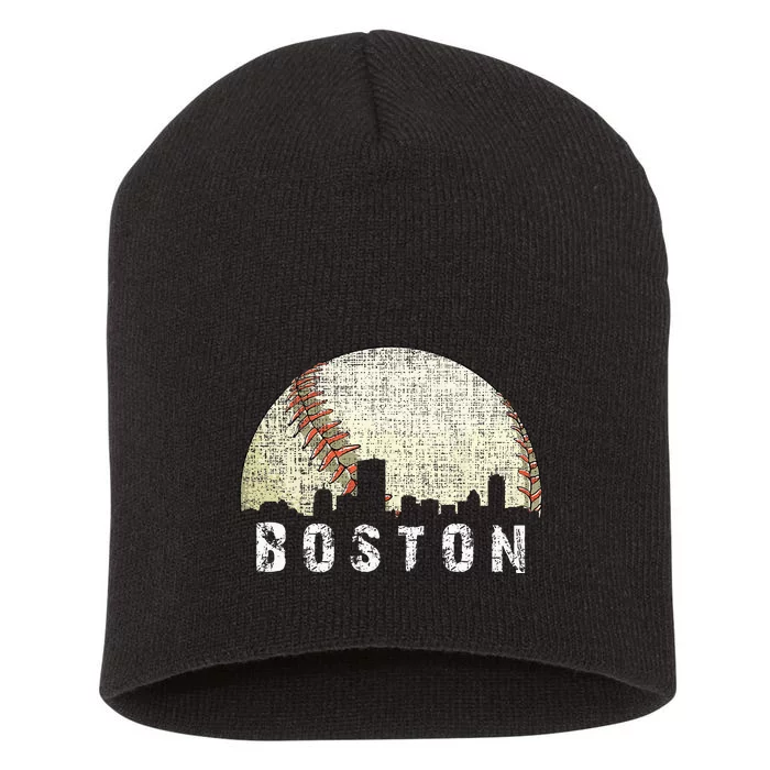 Vintage Boston Cityscape Baseball Lover Men Women Kids Short Acrylic Beanie