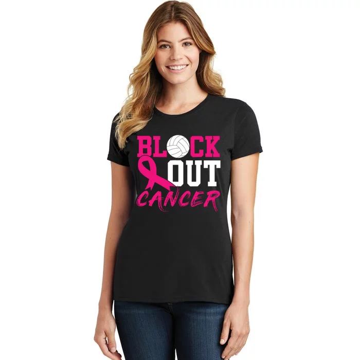 Volleyball Breast Cancer Awareness Block Out Cancer Women's T-Shirt