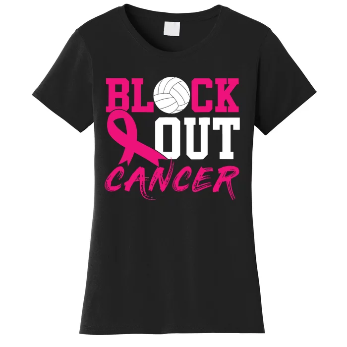 Volleyball Breast Cancer Awareness Block Out Cancer Women's T-Shirt