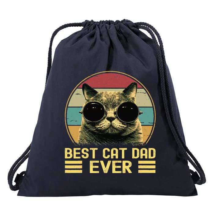 Vintage Best Cat Dad Ever Funny Cat Daddy Father Day Drawstring Bag