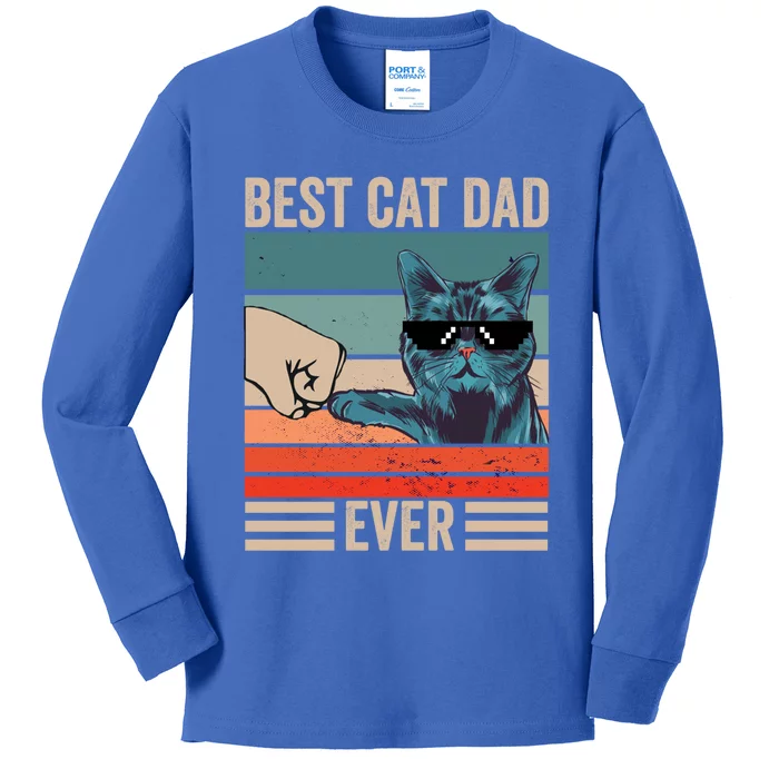 Vintage Best Cat Dad Ever Bump Fist FatherS Day Cat Daddy Funny Gift Kids Long Sleeve Shirt