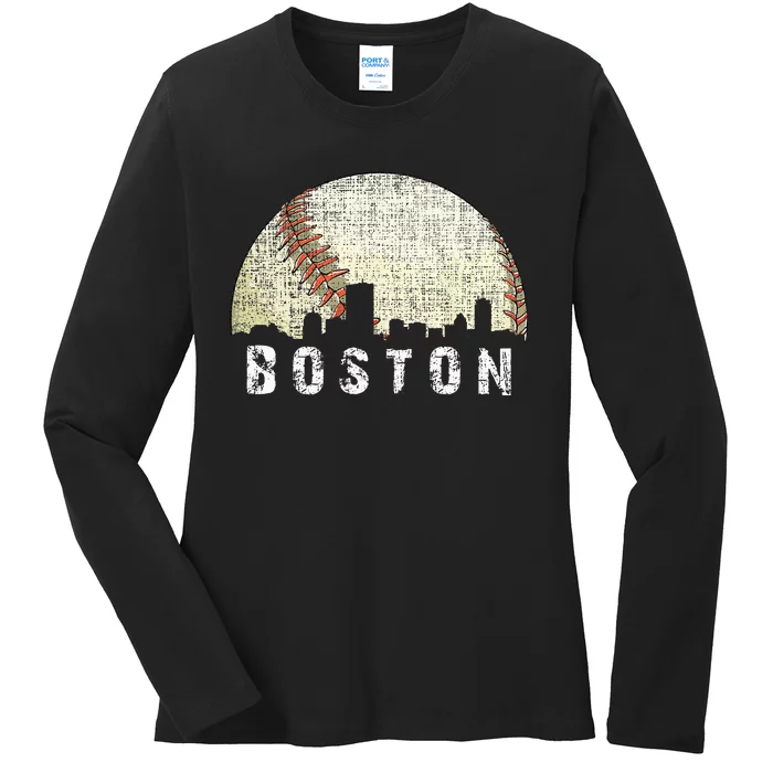 Vintage Boston Cityscape Baseball Lover Men Women Kids Ladies Long Sleeve Shirt