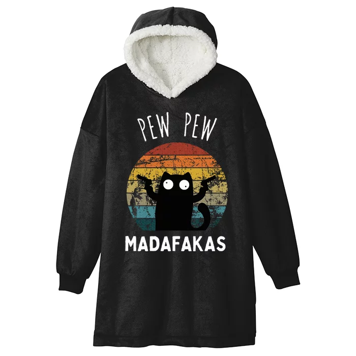 Vintage Black Cat Pew Pew Madafakas Hooded Wearable Blanket