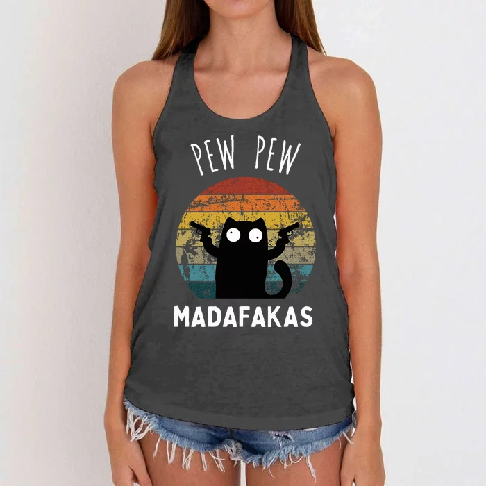 Vintage Black Cat Pew Pew Madafakas Women's Knotted Racerback Tank