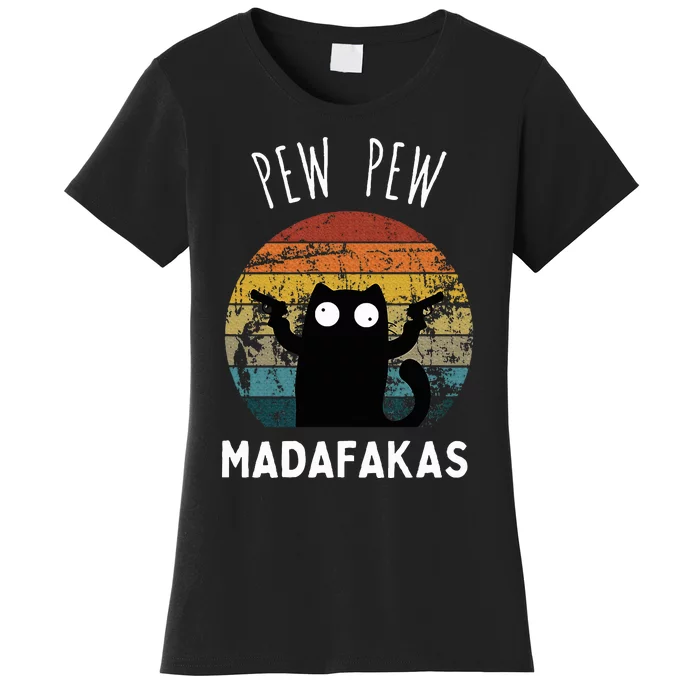 Vintage Black Cat Pew Pew Madafakas Women's T-Shirt