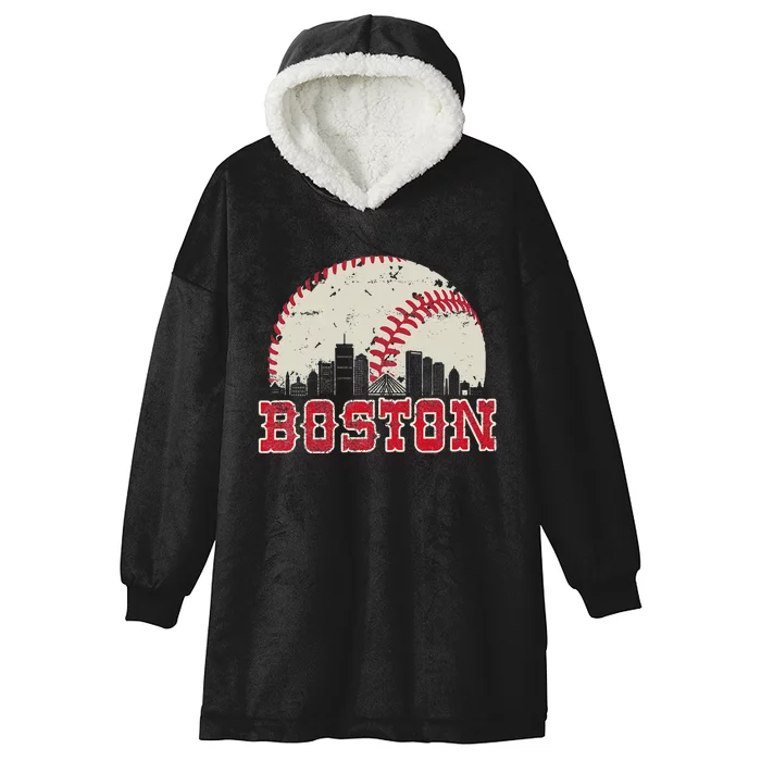 Vintage Boston Cityscape Baseball Lover Hooded Wearable Blanket