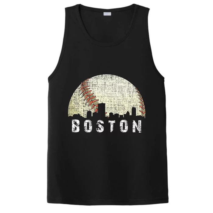 Vintage Boston Cityscape Baseball Lover Women Performance Tank