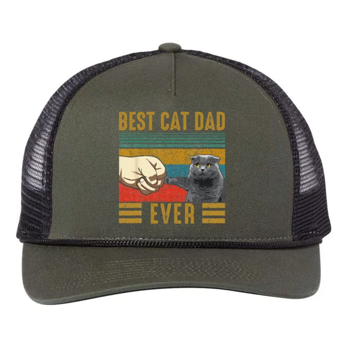 Vintage Best Cat Dad Ever Fathers Day Scottish Fold Cat Retro Rope Trucker Hat Cap