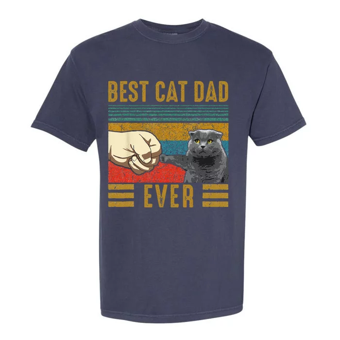 Vintage Best Cat Dad Ever Fathers Day Scottish Fold Cat Garment-Dyed Heavyweight T-Shirt