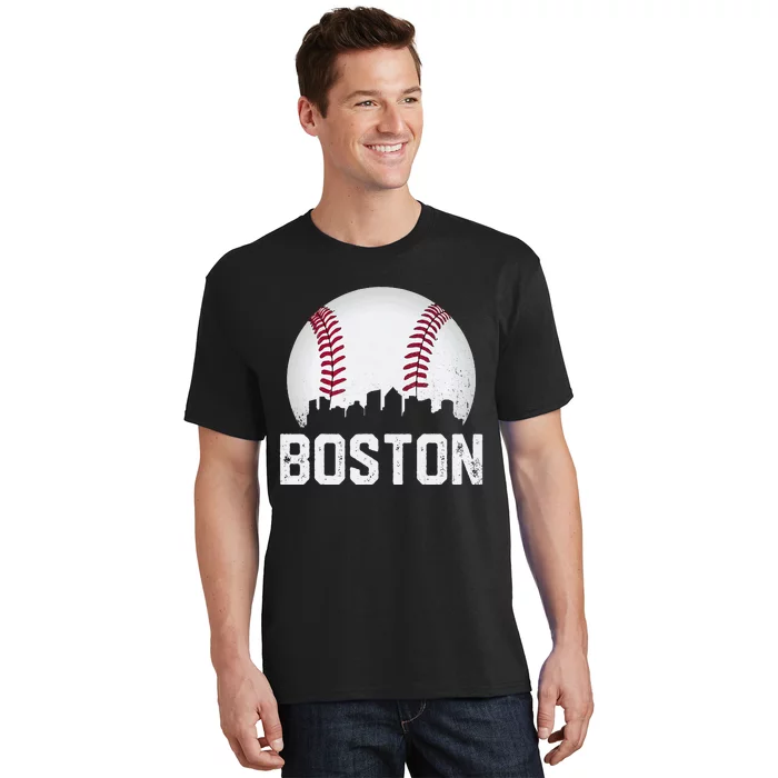 Vintage Boston City Skyline Baseball Game Day Fan T-Shirt