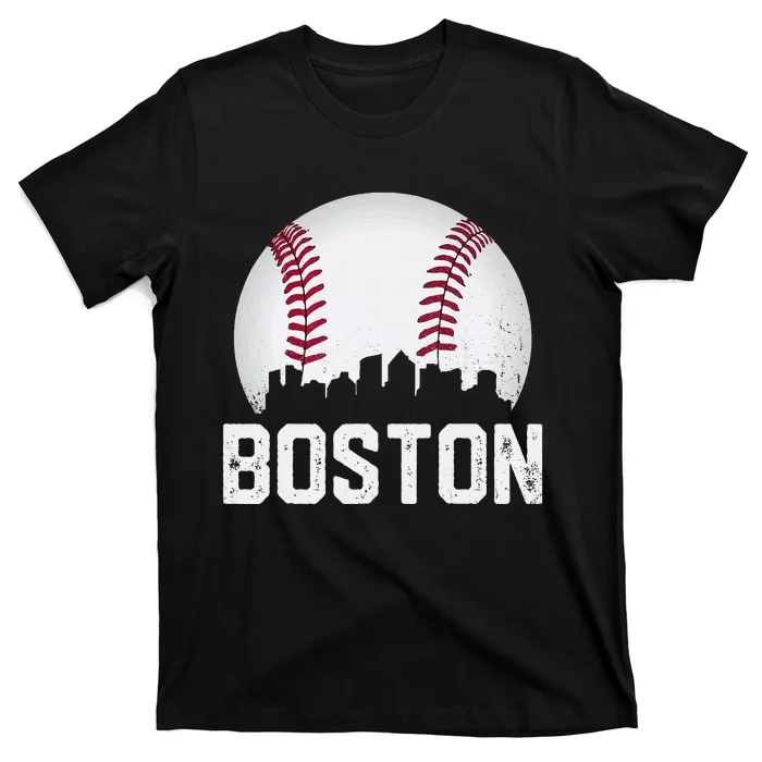 Vintage Boston City Skyline Baseball Game Day Fan T-Shirt