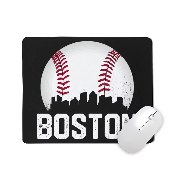 Vintage Boston City Skyline Baseball Game Day Fan Mousepad