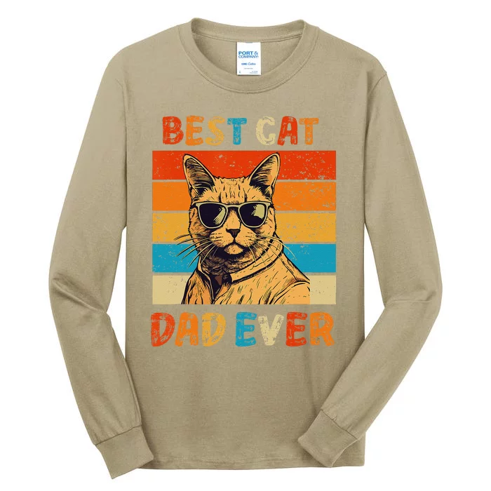 Vintage Best Cat Dad Ever Funny Cat Daddy Father Day Cat Tall Long Sleeve T-Shirt