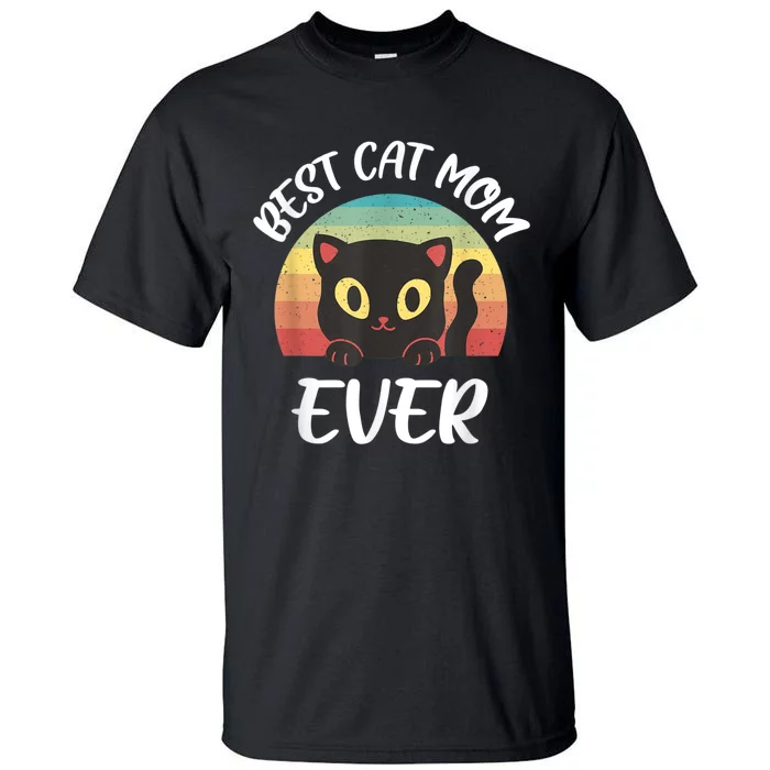 Vintage Best Cat Mom Ever Cat Tee For Women Funny Cat Tall T-Shirt