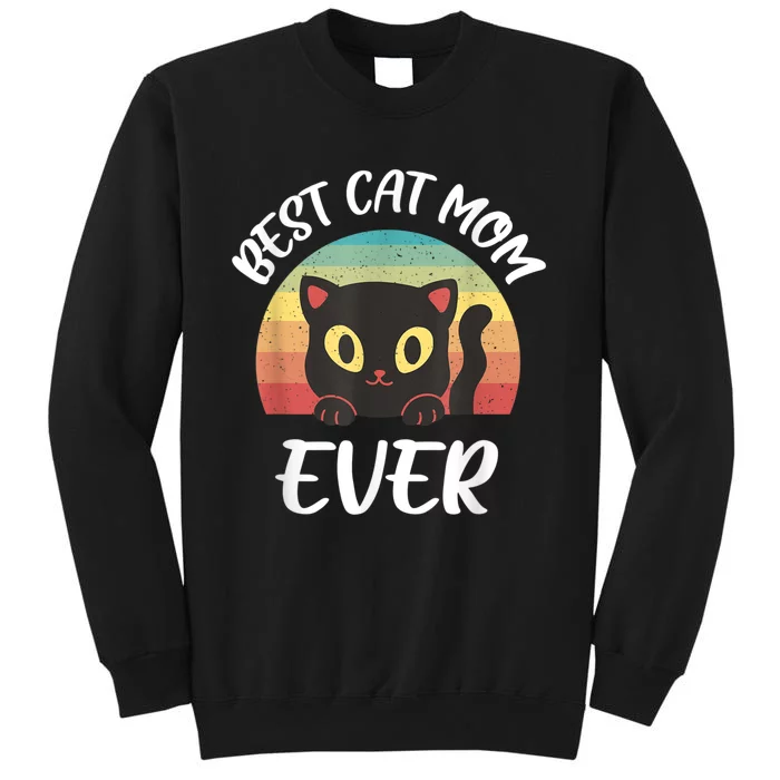 Vintage Best Cat Mom Ever Cat Tee For Women Funny Cat Tall Sweatshirt