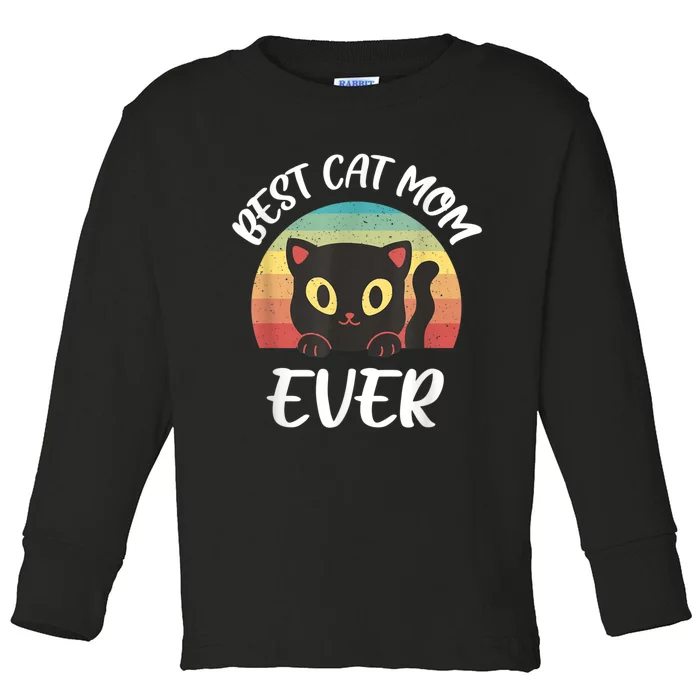 Vintage Best Cat Mom Ever Cat Tee For Women Funny Cat Toddler Long Sleeve Shirt