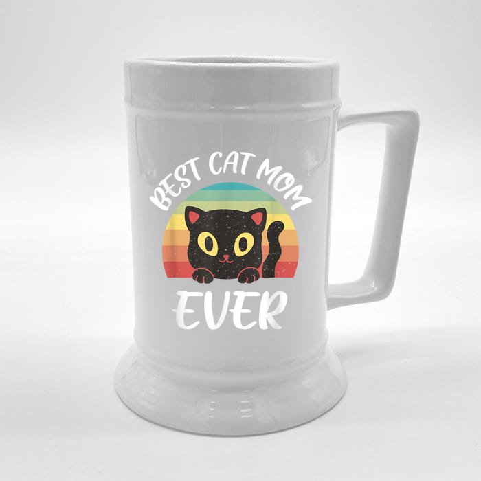 Vintage Best Cat Mom Ever Cat Tee For Women Funny Cat Front & Back Beer Stein