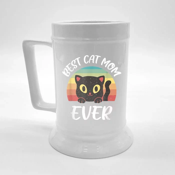 Vintage Best Cat Mom Ever Cat Tee For Women Funny Cat Front & Back Beer Stein