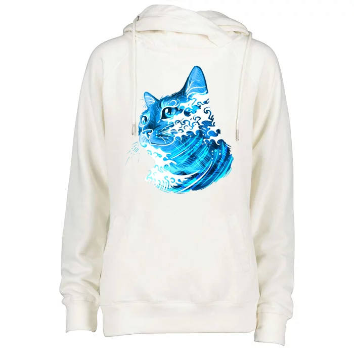 Vote Blue Cat Wave For Kamala Harris 2024 Election Womens Funnel Neck Pullover Hood