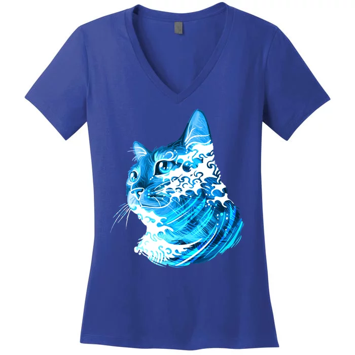 Vote Blue Cat Wave For Kamala Harris 2024 Election Women's V-Neck T-Shirt