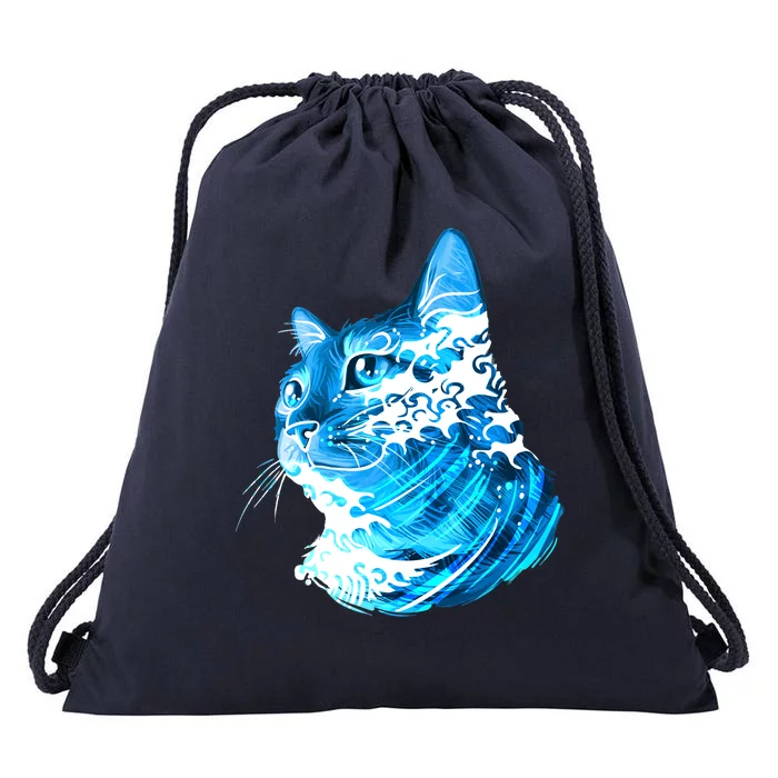 Vote Blue Cat Wave For Kamala Harris 2024 Election Drawstring Bag