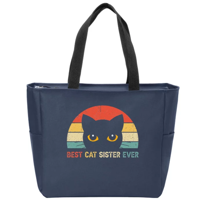 Vintage Best Cat Sister Ever Cat Lovers Gift Zip Tote Bag