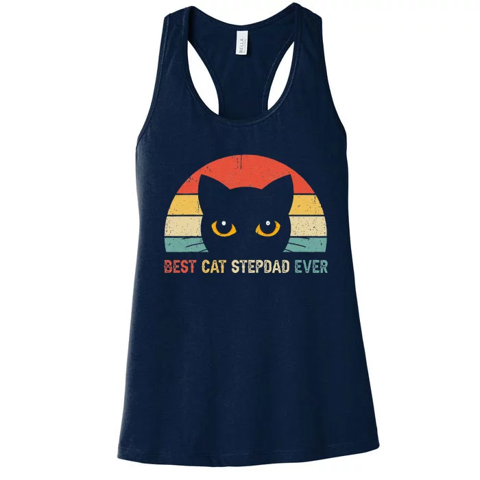 Vintage Best Cat Stepdad Ever Cat Lovers Gift Women's Racerback Tank