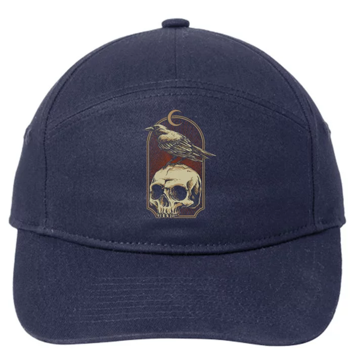 Vintage Black Crow With Skull Ans Moon 7-Panel Snapback Hat