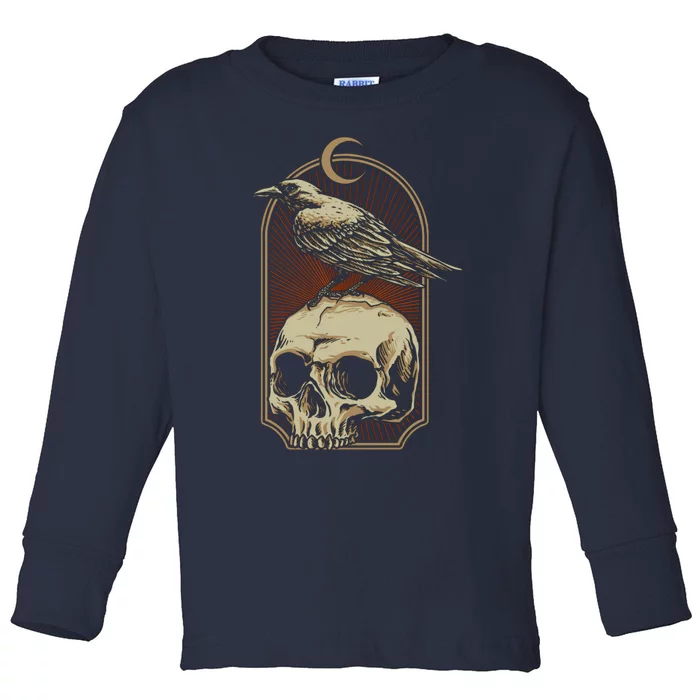 Vintage Black Crow With Skull Ans Moon Toddler Long Sleeve Shirt